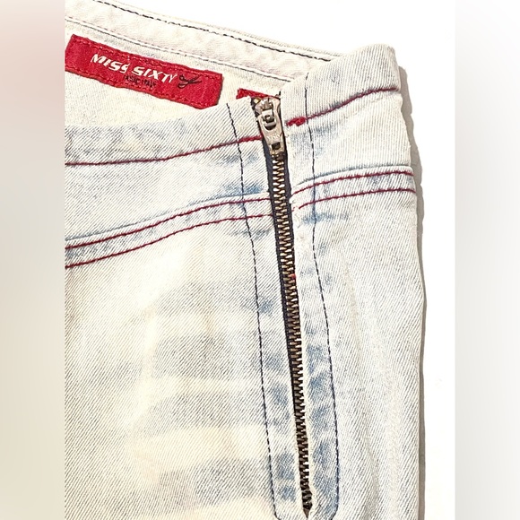 Miss Sixty Y2K Dionne Flared Light Blue Jeans Size 24 red stitching zipper - Picture 10 of 12